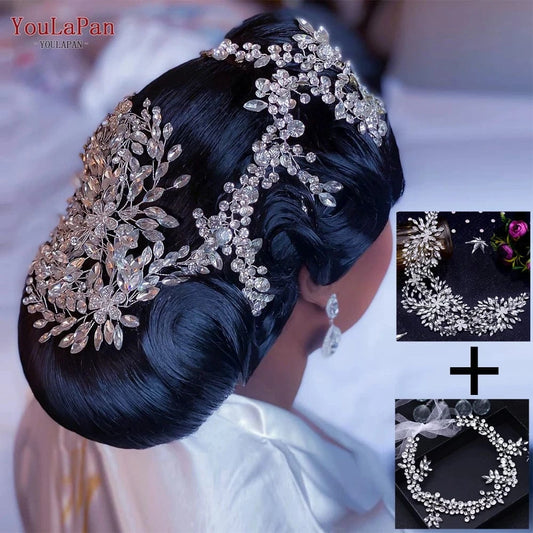 YouLaPan HP390/HP259 Women Banquet Hair Accessories Set  Luxury Wedding Headband Bridal  Rhinestones Hair Vines