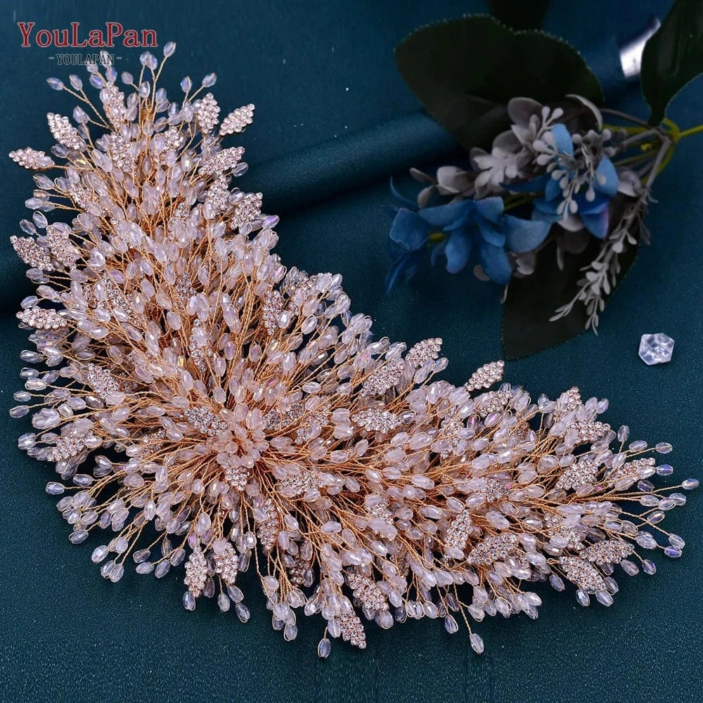 Youlapan HP397 Luxurious Jewelry Hairpieces Gold Silver Alloy Leaf Crystal Bridal Hair Accessories Wedding Pageant Headband