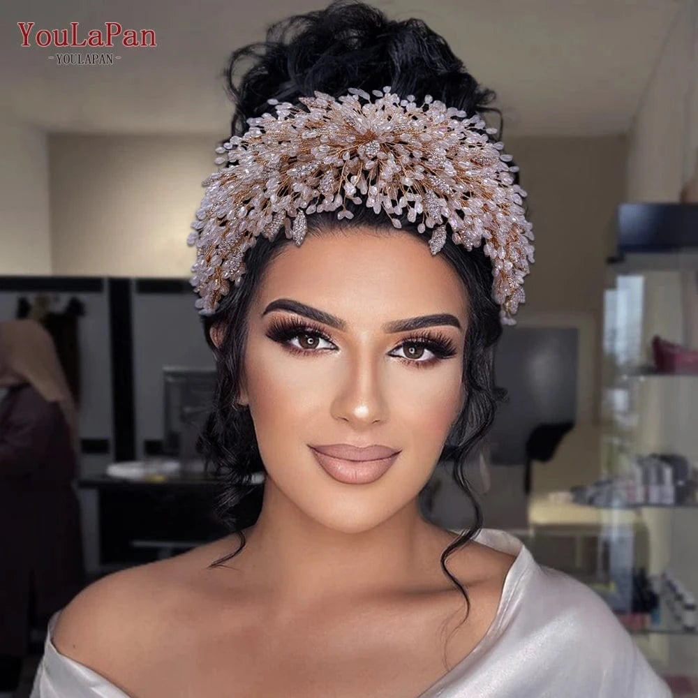 Youlapan HP397 Luxurious Jewelry Hairpieces Gold Silver Alloy Leaf Crystal Bridal Hair Accessories Wedding Pageant Headband