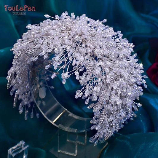 Youlapan HP397 Luxurious Jewelry Hairpieces Gold Silver Alloy Leaf Crystal Bridal Hair Accessories Wedding Pageant Headband