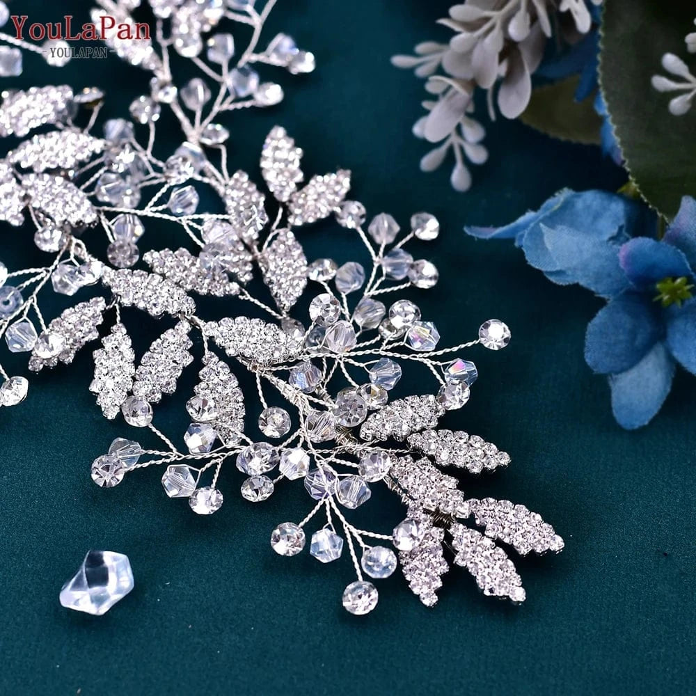 Youlapan HP398 Luxury Crystal Rhinestone Tiara Bridal Wedding Headband Earring Set Ladies Beauty Pageant Party Headwear