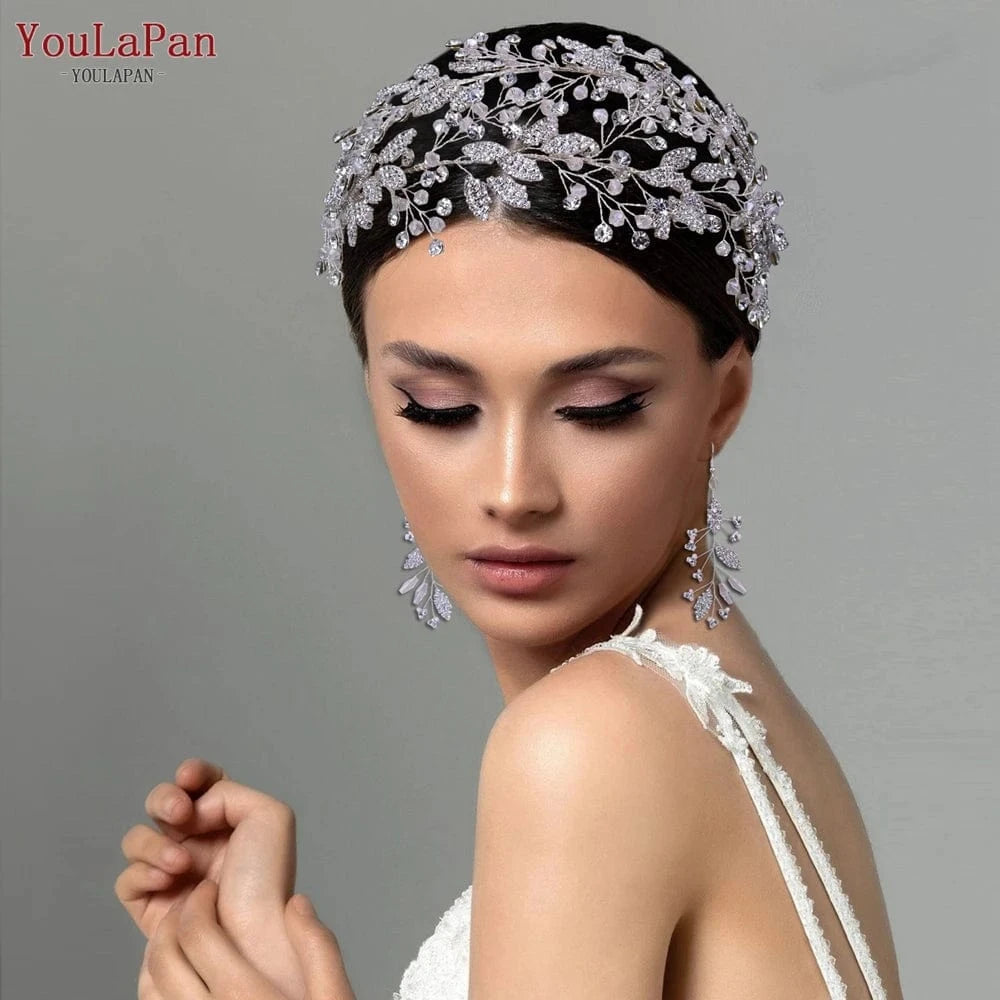 Youlapan HP398 Luxury Crystal Rhinestone Tiara Bridal Wedding Headband Earring Set Ladies Beauty Pageant Party Headwear