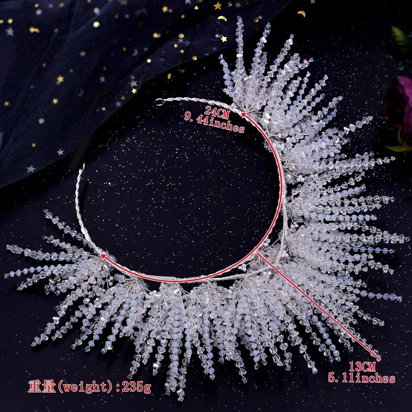 Youlapan HP399 Luxurious Handmade Hair Accessories Full Crystal Beads Large Crown Earrings Set Wedding Pageant Bridal Headbands