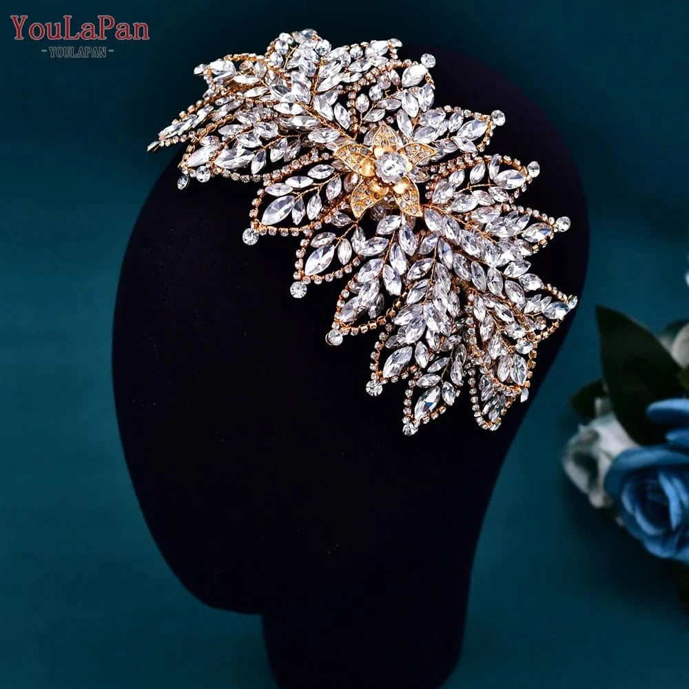 Youlapan HP413-S Luxury Rhinestone Leaf Styling Hair Piece  Tiara Banquet Party Wedding Bridal Alloy Flower Headband