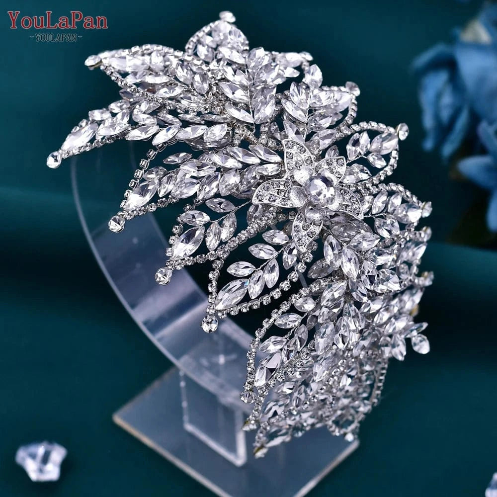 Youlapan HP413-S Luxury Rhinestone Leaf Styling Hair Piece  Tiara Banquet Party Wedding Bridal Alloy Flower Headband