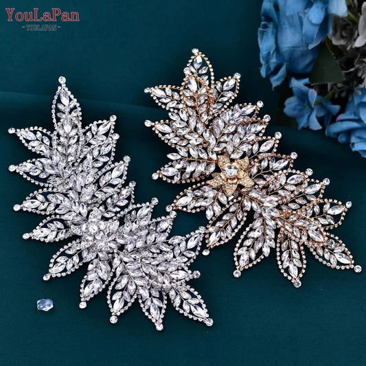 Youlapan HP413-S Luxury Rhinestone Leaf Styling Hair Piece  Tiara Banquet Party Wedding Bridal Alloy Flower Headband