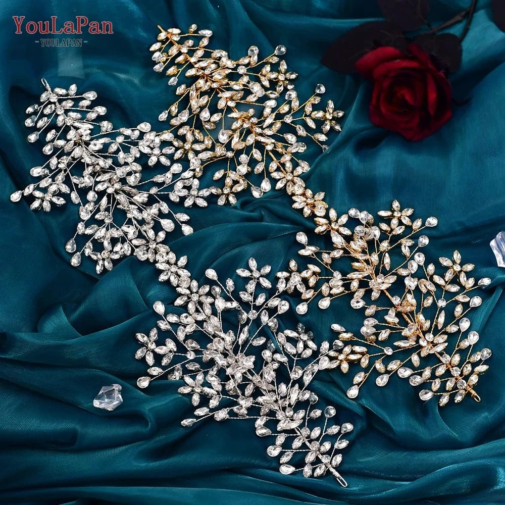 Youlapan HP414-G European American Popular Luxury Hair Accessories Golden Rhinestones Headband Wedding Bridal Tiara Hair Piece