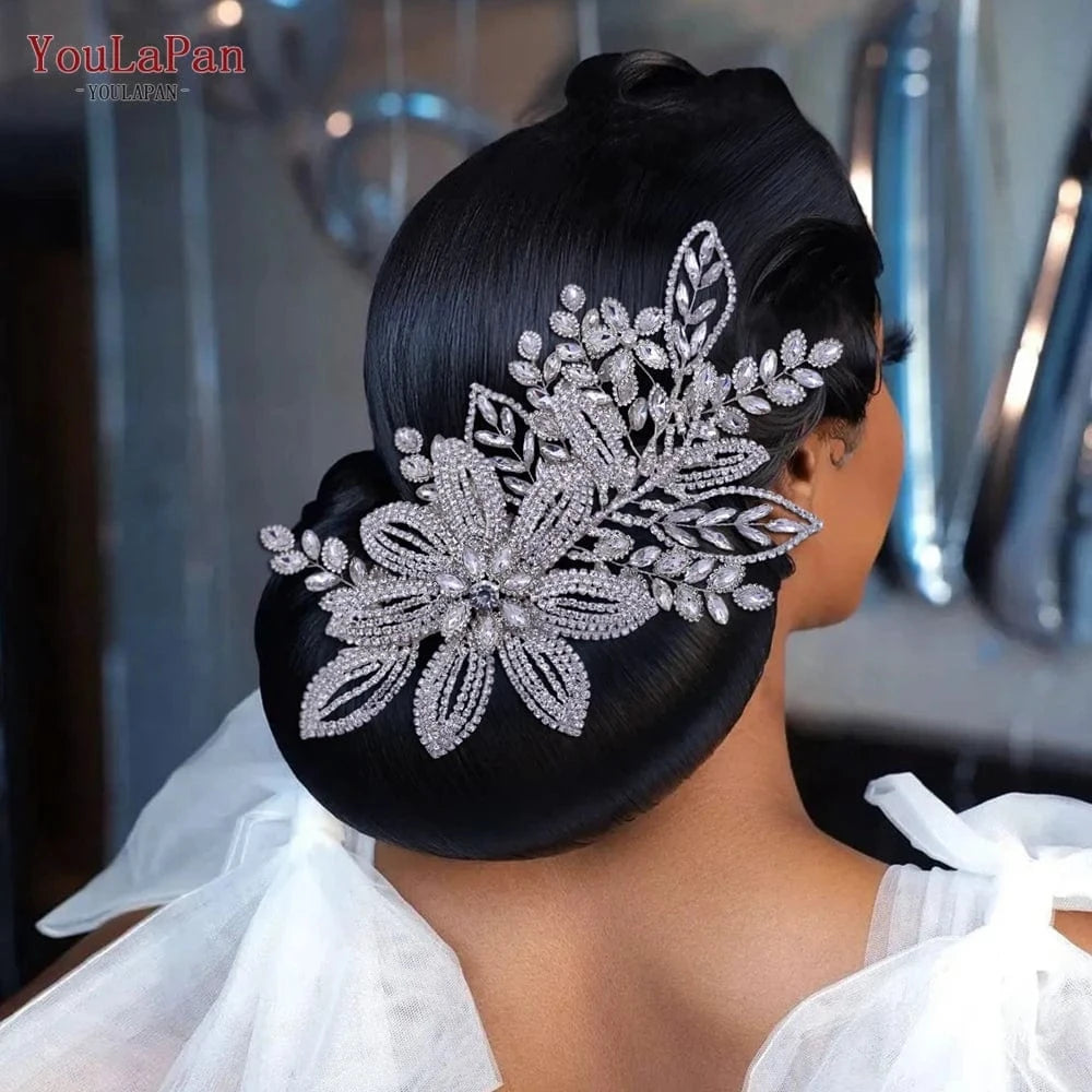 YouLaPan HP427 Luxurious Woman Hair Accessories Handmade Rhinestone Flowers Big Hair Pieces Beauty Wedding Bridal Headwear