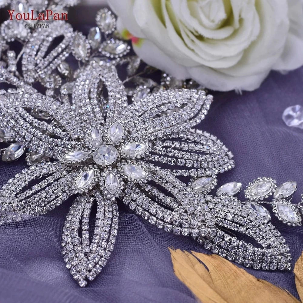 YouLaPan HP427 Luxurious Woman Hair Accessories Handmade Rhinestone Flowers Big Hair Pieces Beauty Wedding Bridal Headwear