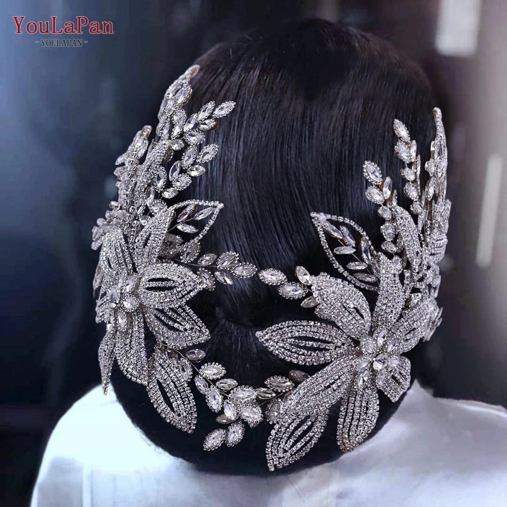 YouLaPan HP427 Luxurious Woman Hair Accessories Handmade Rhinestone Flowers Big Hair Pieces Beauty Wedding Bridal Headwear