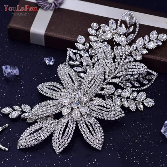 YouLaPan HP427 Luxurious Woman Hair Accessories Handmade Rhinestone Flowers Big Hair Pieces Beauty Wedding Bridal Headwear