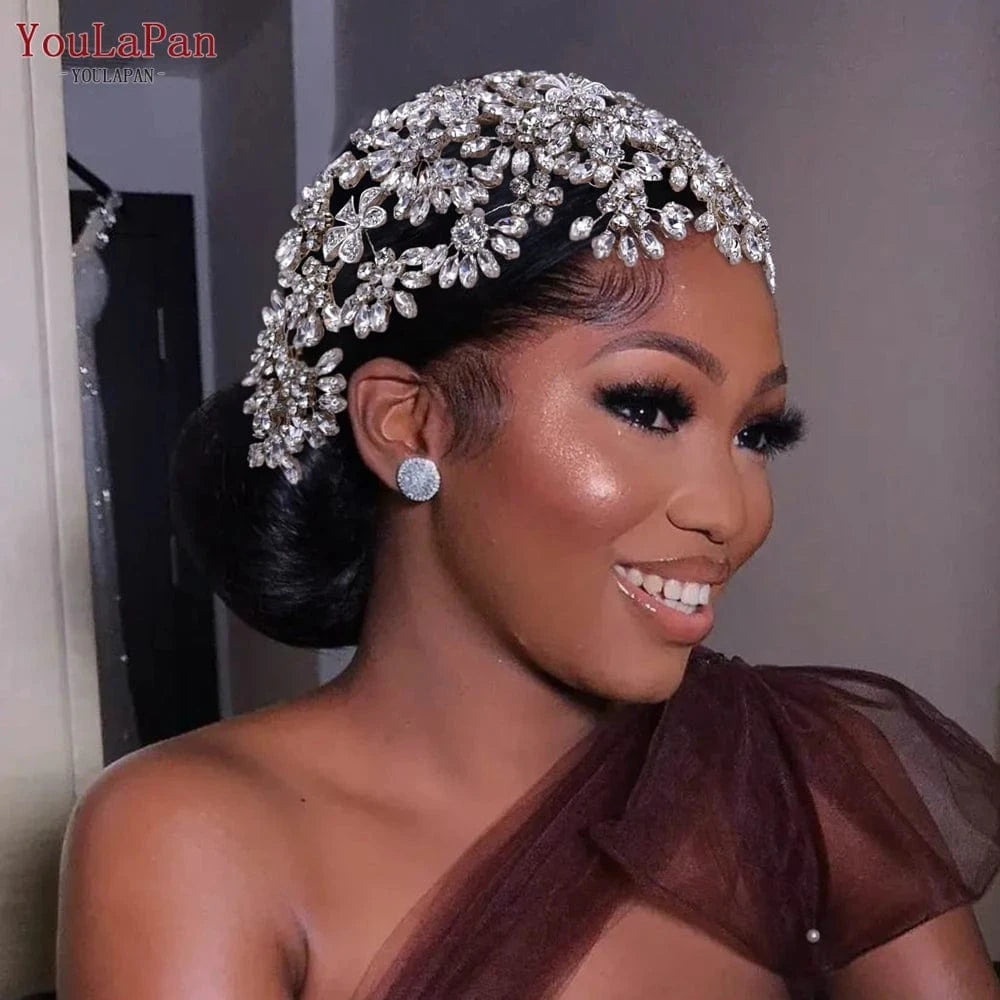 Youlapan HP430 Luxurious Fancy Bridal Hair Accessories Silver Rhinestone Alloy Flower Head Wear Women Party Wedding Hairpiece