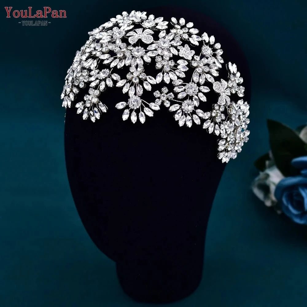 Youlapan HP430 Luxurious Fancy Bridal Hair Accessories Silver Rhinestone Alloy Flower Head Wear Women Party Wedding Hairpiece