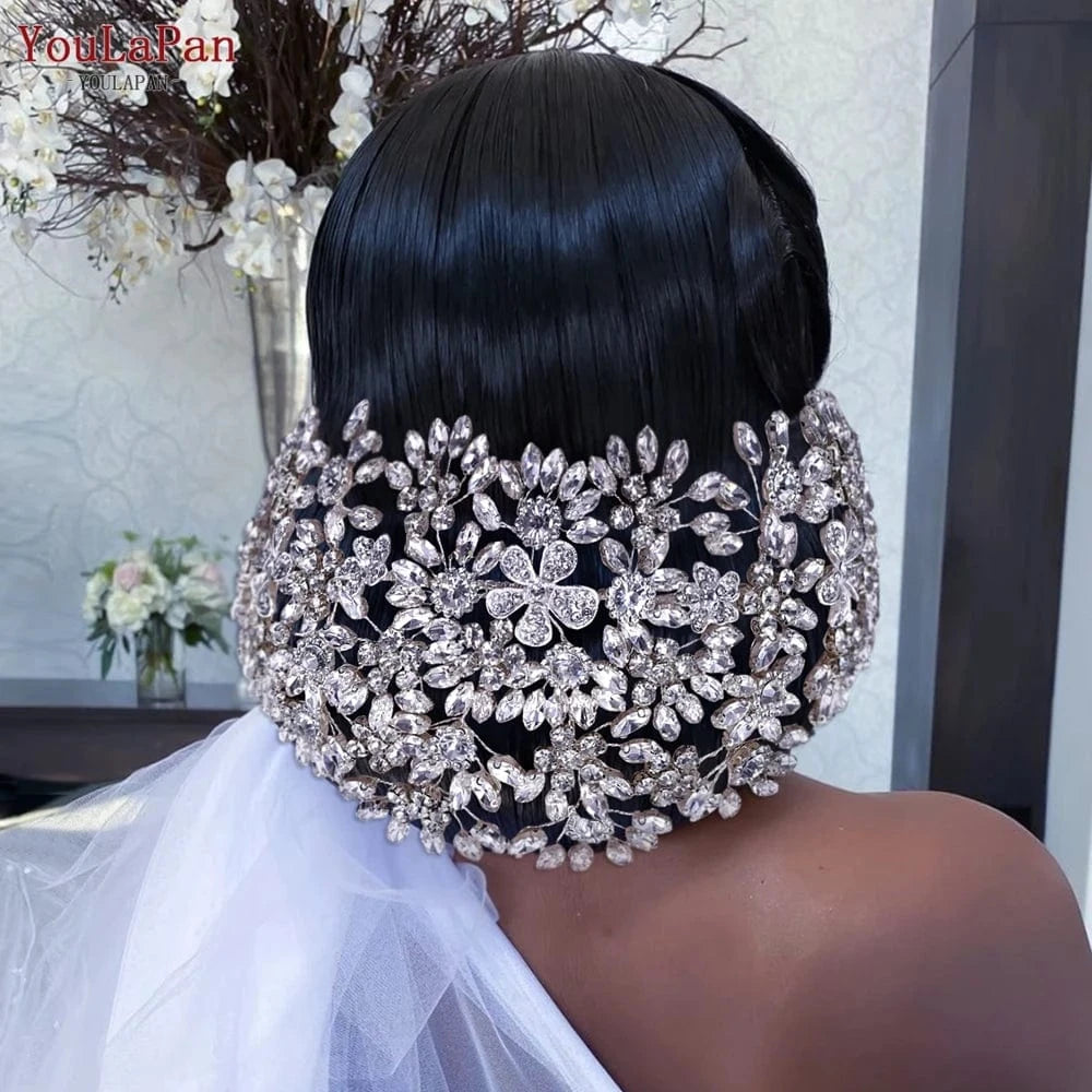 Youlapan HP430 Luxurious Fancy Bridal Hair Accessories Silver Rhinestone Alloy Flower Head Wear Women Party Wedding Hairpiece