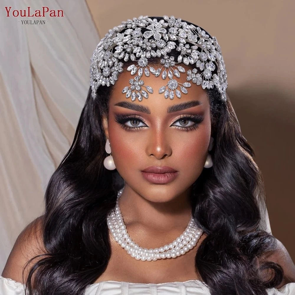 Youlapan HP430 Luxurious Fancy Bridal Hair Accessories Silver Rhinestone Alloy Flower Head Wear Women Party Wedding Hairpiece