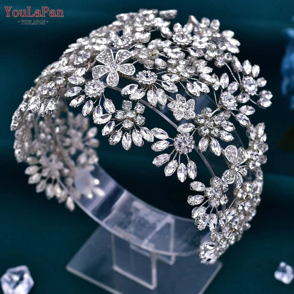 Youlapan HP430 Luxurious Fancy Bridal Hair Accessories Silver Rhinestone Alloy Flower Head Wear Women Party Wedding Hairpiece