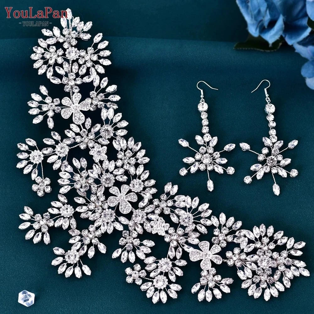 Youlapan HP430 Luxurious Fancy Bridal Hair Accessories Silver Rhinestone Alloy Flower Head Wear Women Party Wedding Hairpiece
