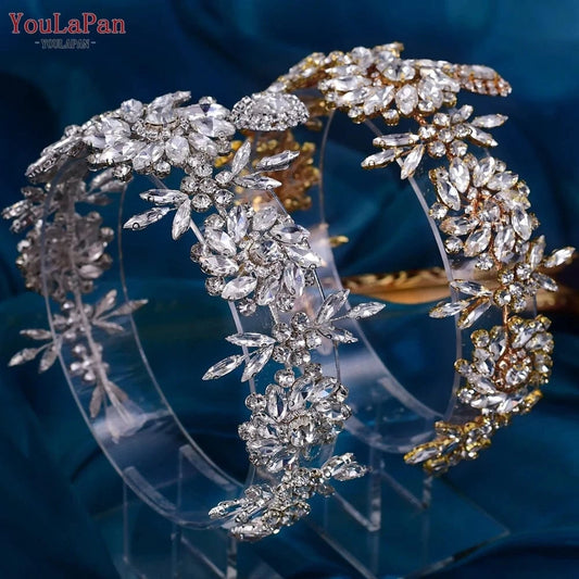 YouLaPan HP440 Flower Shape Rhinestone Head Chain Bridal Forehead with Tiara Wedding Headdress Boho Bridal Tiara Jewelry
