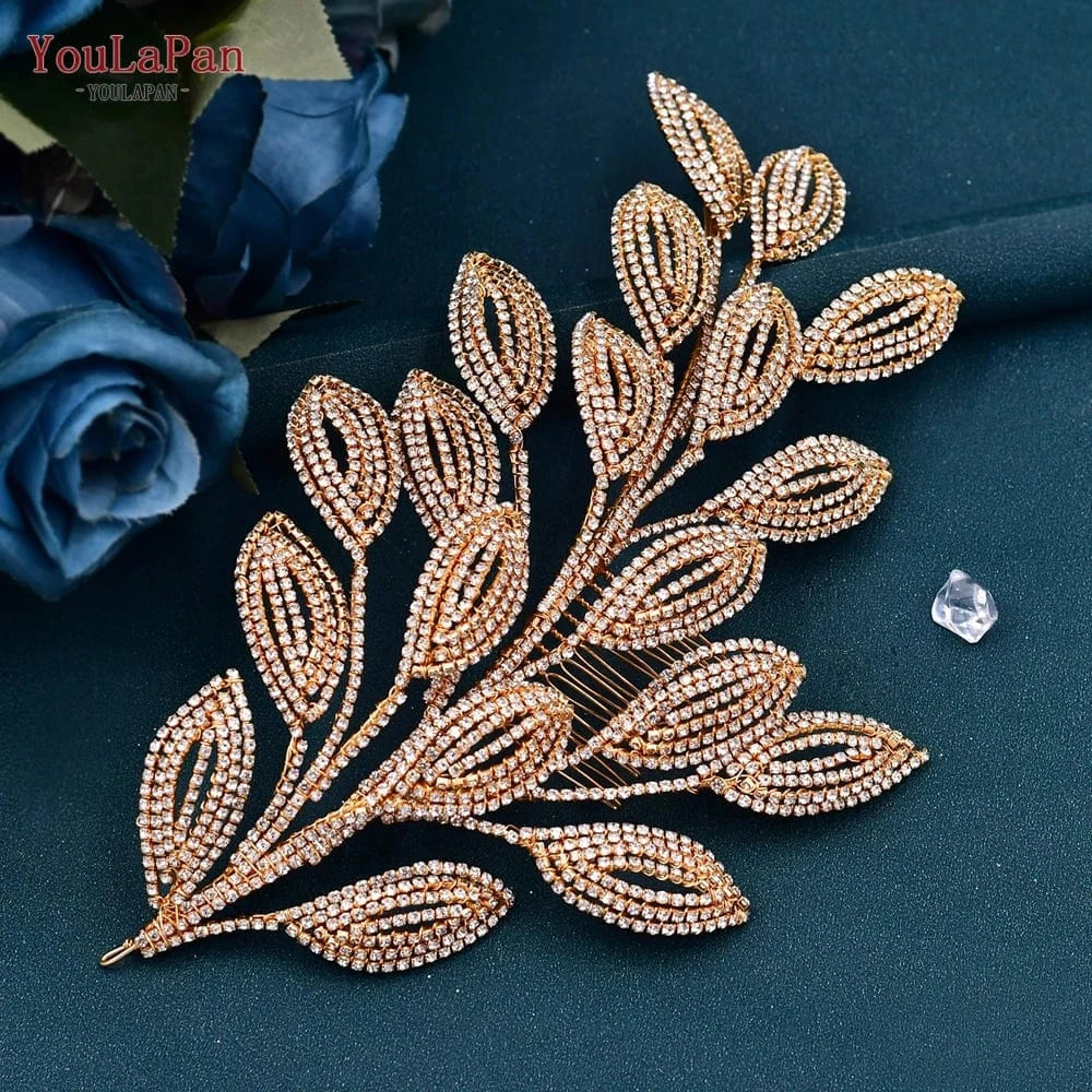 Youlapan HP452 New Design Diamond Chain Leaf Styling Wedding Hair Accessories Bridal Hair Comb Tiara Rhinestone Bridal Jewelry