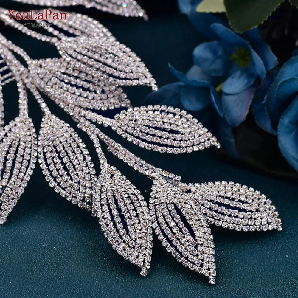 Youlapan HP452 New Design Diamond Chain Leaf Styling Wedding Hair Accessories Bridal Hair Comb Tiara Rhinestone Bridal Jewelry