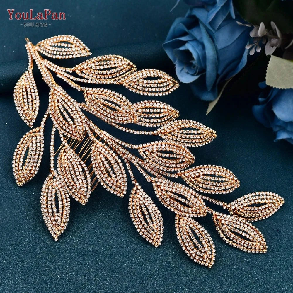 Youlapan HP452 New Design Diamond Chain Leaf Styling Wedding Hair Accessories Bridal Hair Comb Tiara Rhinestone Bridal Jewelry