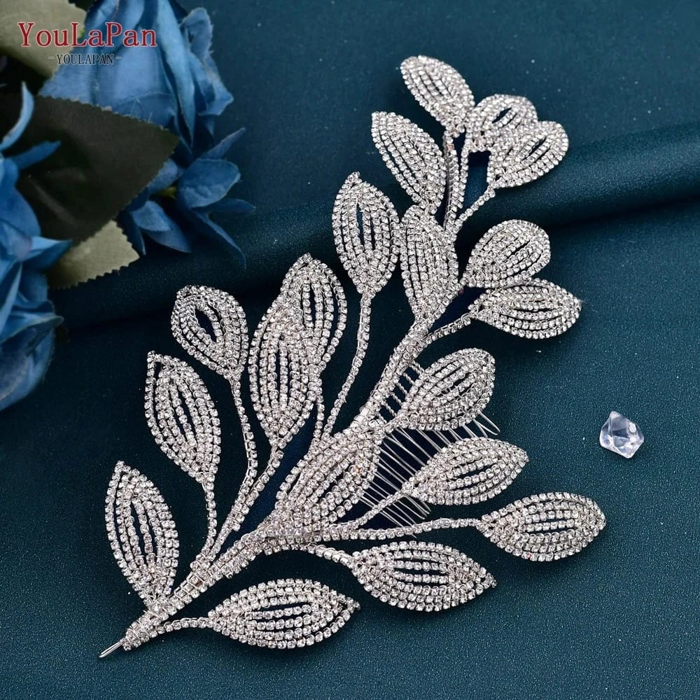 Youlapan HP452 New Design Diamond Chain Leaf Styling Wedding Hair Accessories Bridal Hair Comb Tiara Rhinestone Bridal Jewelry
