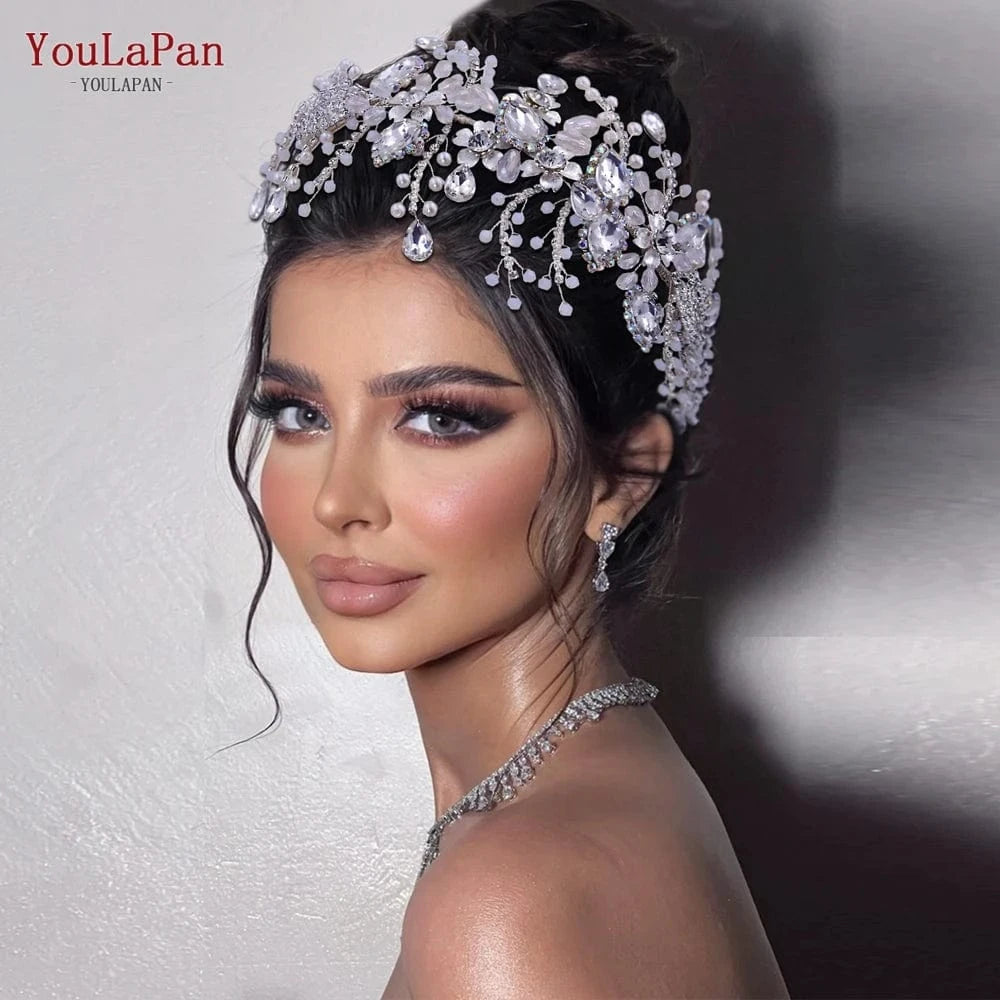 YouLaPan HP453 Luxury Rhinestones Headband Bridal Wedding Hair Accessories Handmade Silver/Gold Women Party Pageant Headpiece