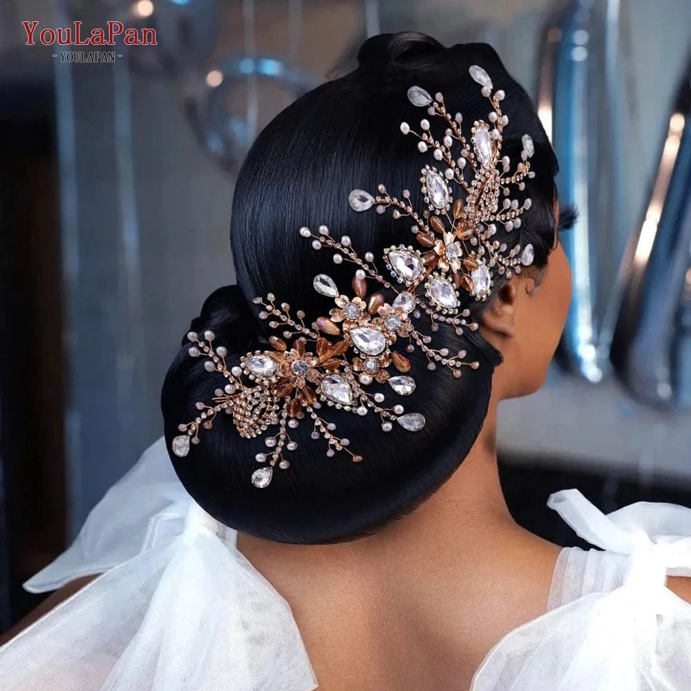 YouLaPan HP453 Luxury Rhinestones Headband Bridal Wedding Hair Accessories Handmade Silver/Gold Women Party Pageant Headpiece