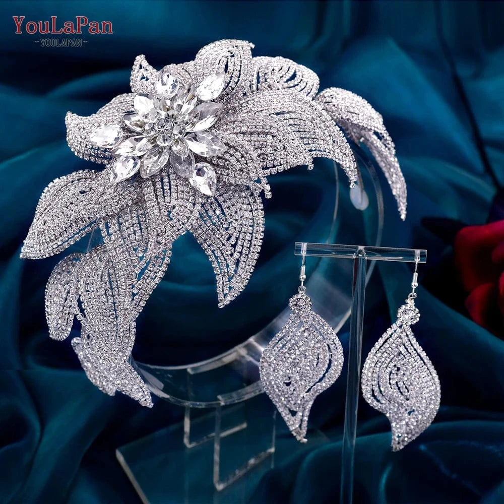 YouLaPan HP455 Shiny Women Party Pageant Headpiece Silver Rhinestone Wedding Accessories Alloy Leaves Bridal Tiara
