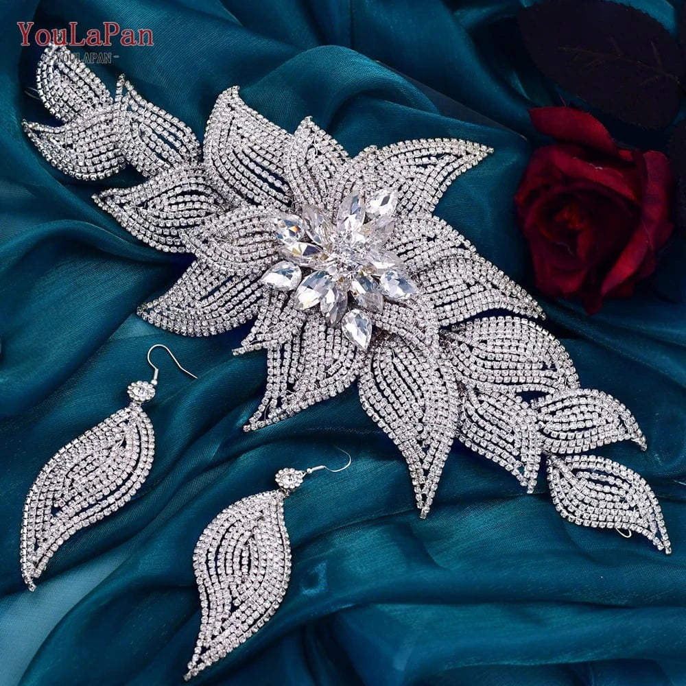 YouLaPan HP455 Shiny Women Party Pageant Headpiece Silver Rhinestone Wedding Accessories Alloy Leaves Bridal Tiara