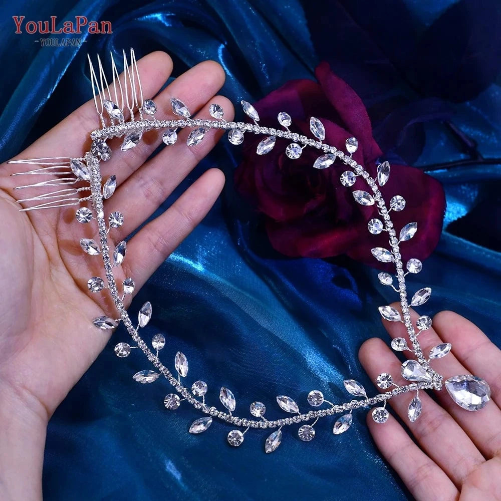 YouLaPan HP465 Bohemian Rhinestone Hair Accessories Wholesale Price Silver Pendant Headpiece for Wedding Party Bridal Hair Comb