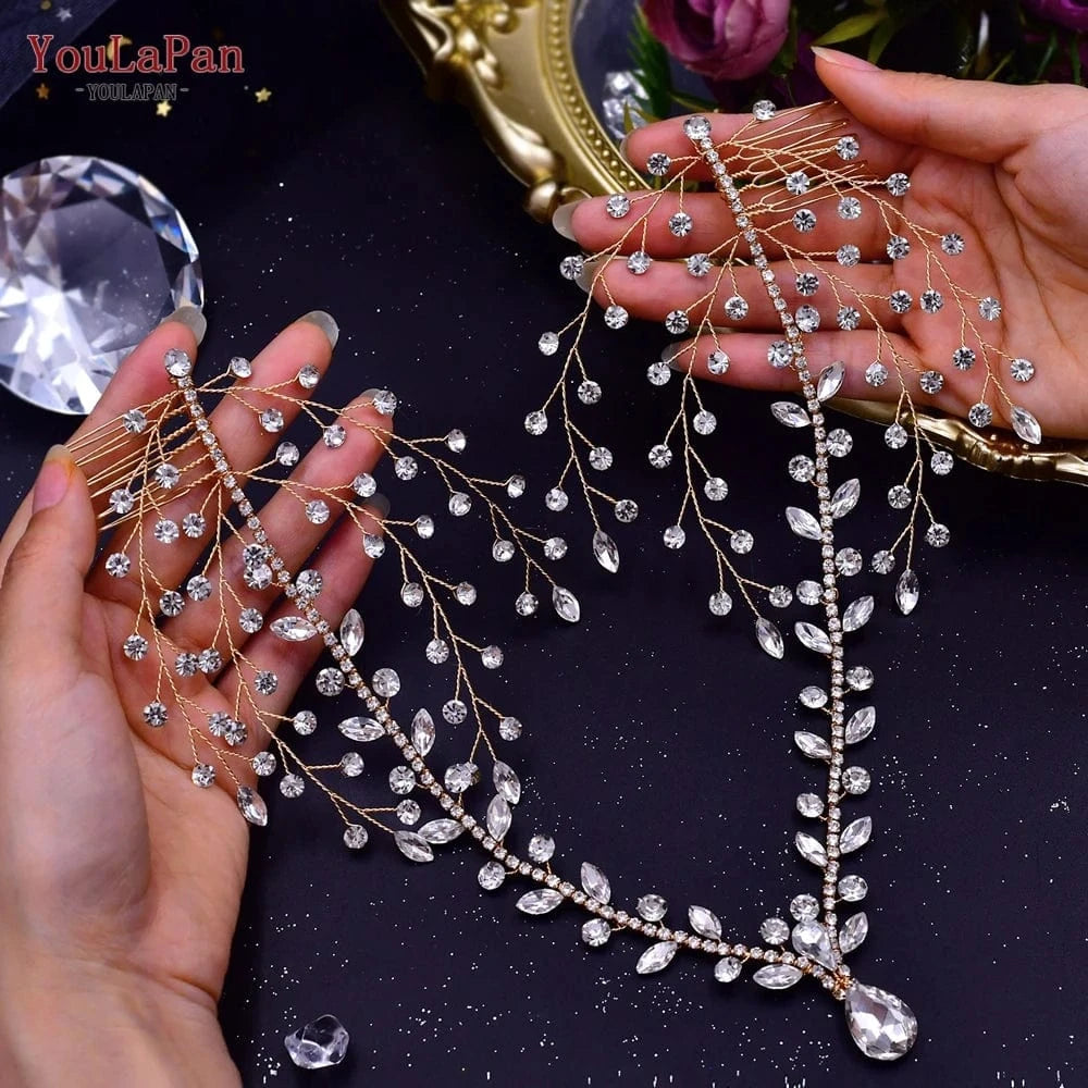 YouLaPan HP466 Pop Pendant Hair Accessories Rhinestone Vine Forehead Band Hair Comb Boho Bridal Wedding Headwear
