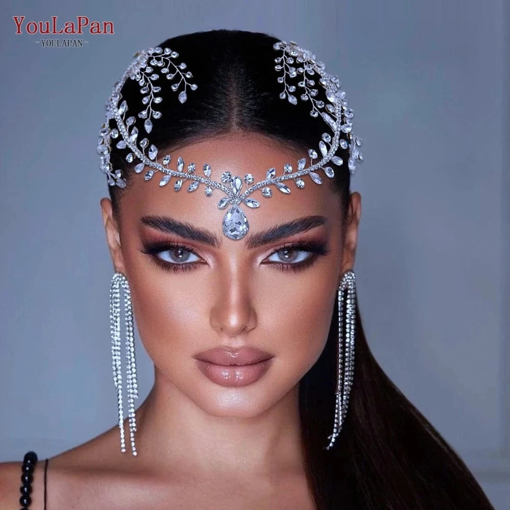 YouLaPan HP466 Pop Pendant Hair Accessories Rhinestone Vine Forehead Band Hair Comb Boho Bridal Wedding Headwear