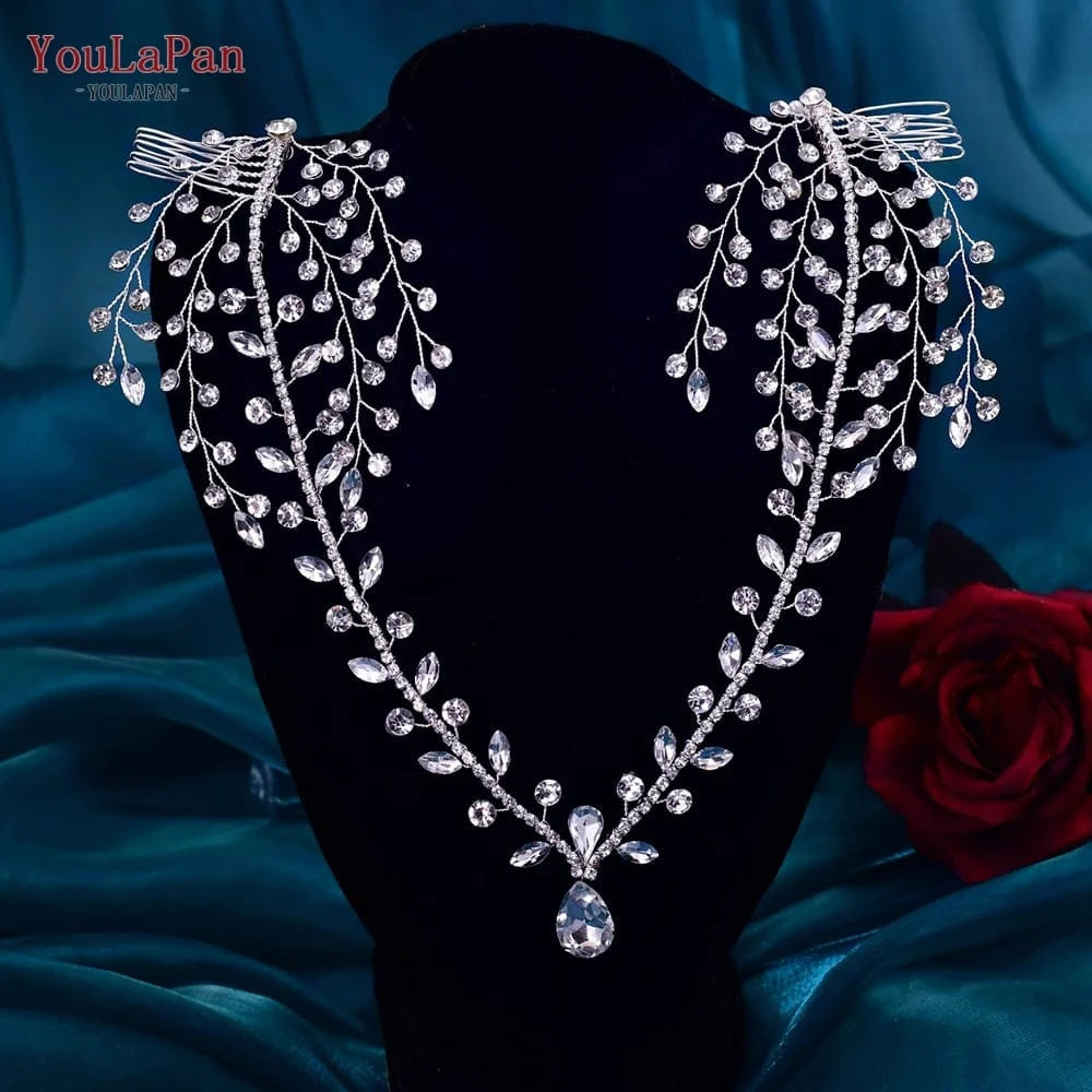 YouLaPan HP466 Pop Pendant Hair Accessories Rhinestone Vine Forehead Band Hair Comb Boho Bridal Wedding Headwear