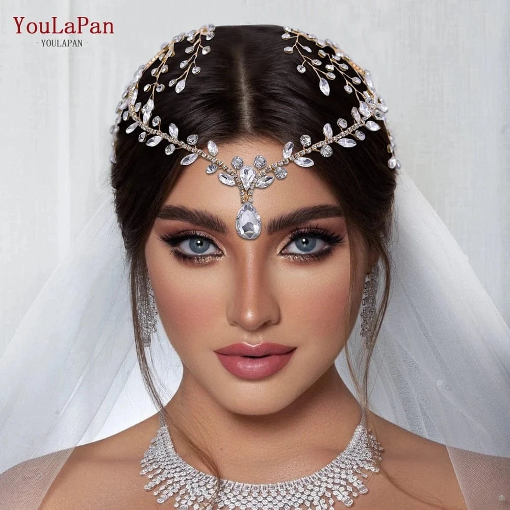 YouLaPan HP466 Pop Pendant Hair Accessories Rhinestone Vine Forehead Band Hair Comb Boho Bridal Wedding Headwear