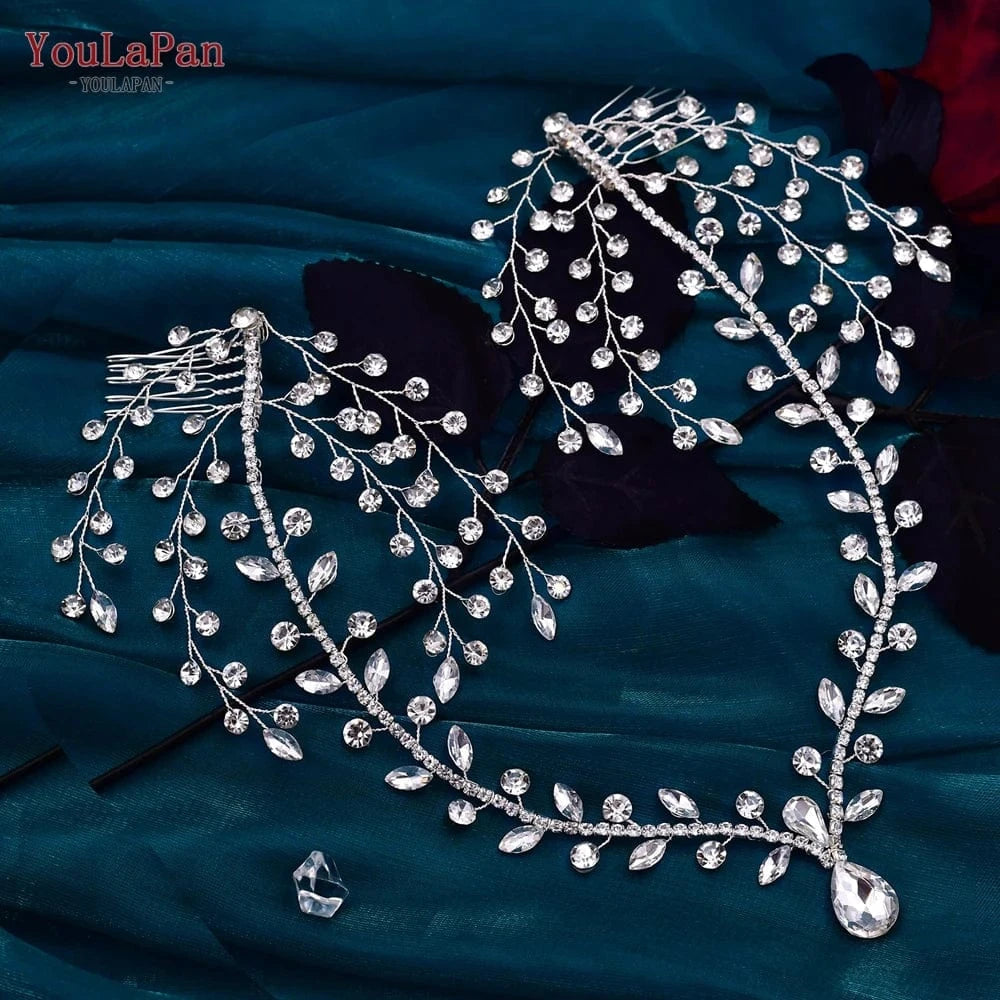YouLaPan HP466 Pop Pendant Hair Accessories Rhinestone Vine Forehead Band Hair Comb Boho Bridal Wedding Headwear