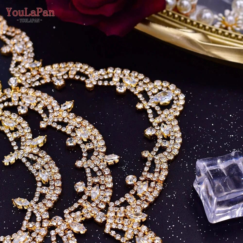 Youlapan HP480 Pop Boho Hair Chain Gold Silver Rhinestone Mesh Hat Forehead Beauty Pageant Wedding Hair Accessories