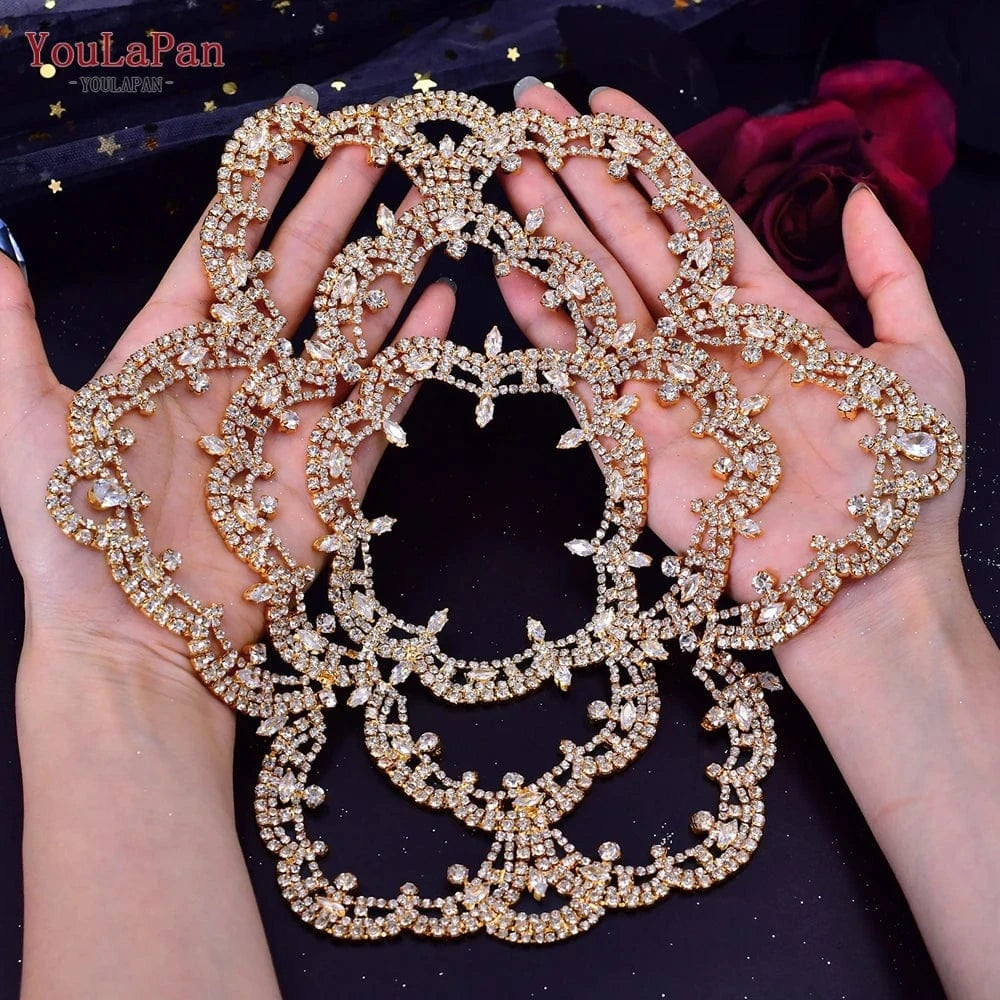 Youlapan HP480 Pop Boho Hair Chain Gold Silver Rhinestone Mesh Hat Forehead Beauty Pageant Wedding Hair Accessories