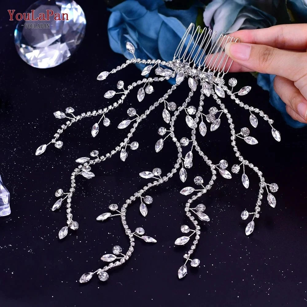 YouLaPan HP481 Pretty Woman Long Tentator Hair Comb Gold Silver Rhinestone Hair Pieces Bridal Wedding Plate Hair Accessories