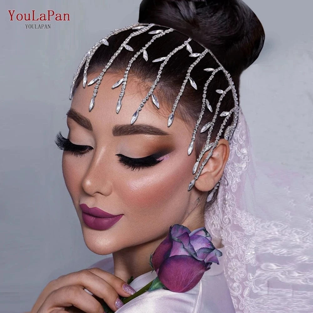 YouLaPan HP483 Personality New European and American Headdress Wedding Crown Silver Gold Rhinestone Hair Piece Bridal Headwear