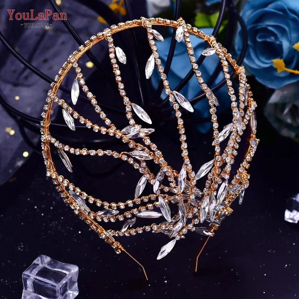 YouLaPan HP483 Personality New European and American Headdress Wedding Crown Silver Gold Rhinestone Hair Piece Bridal Headwear