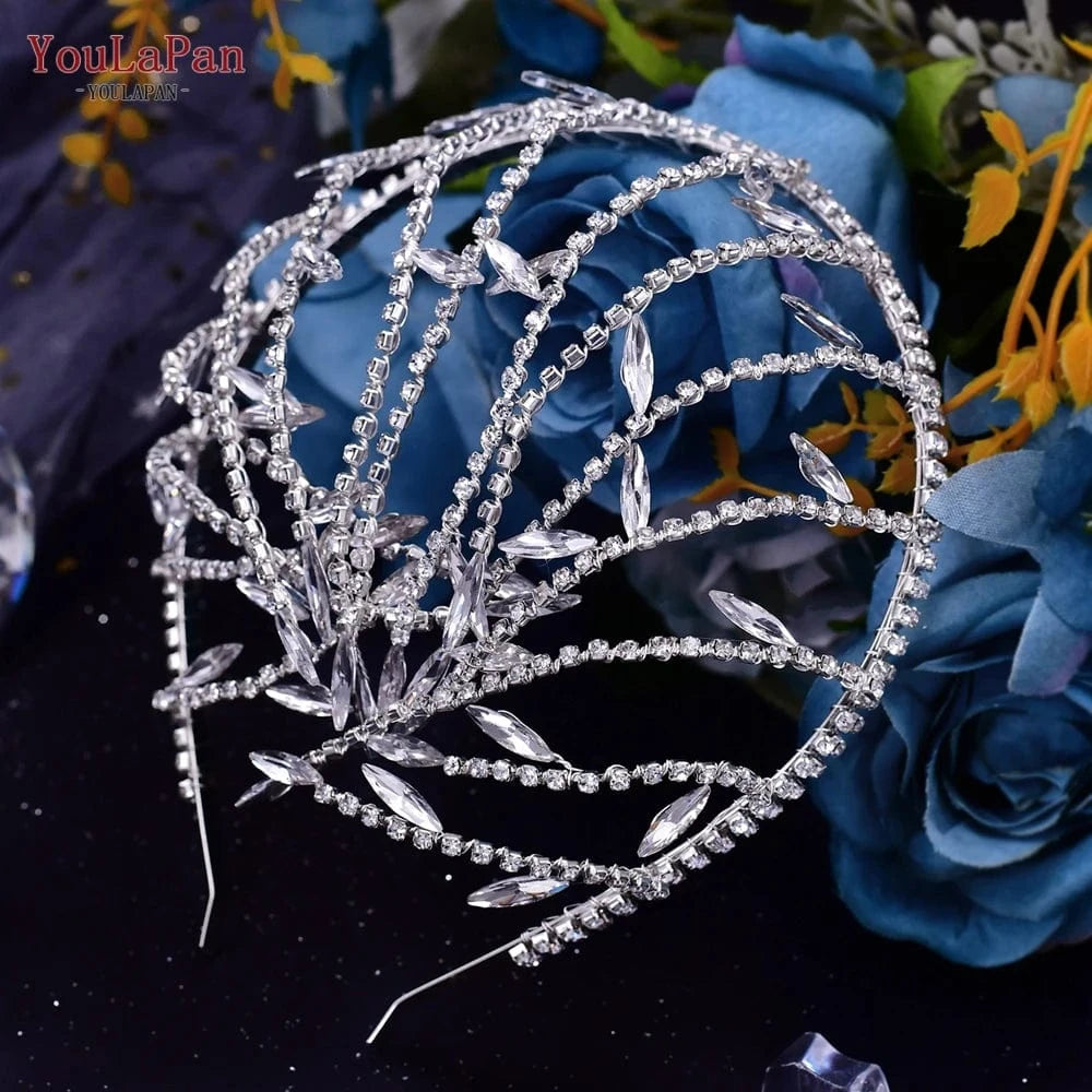 YouLaPan HP483 Personality New European and American Headdress Wedding Crown Silver Gold Rhinestone Hair Piece Bridal Headwear