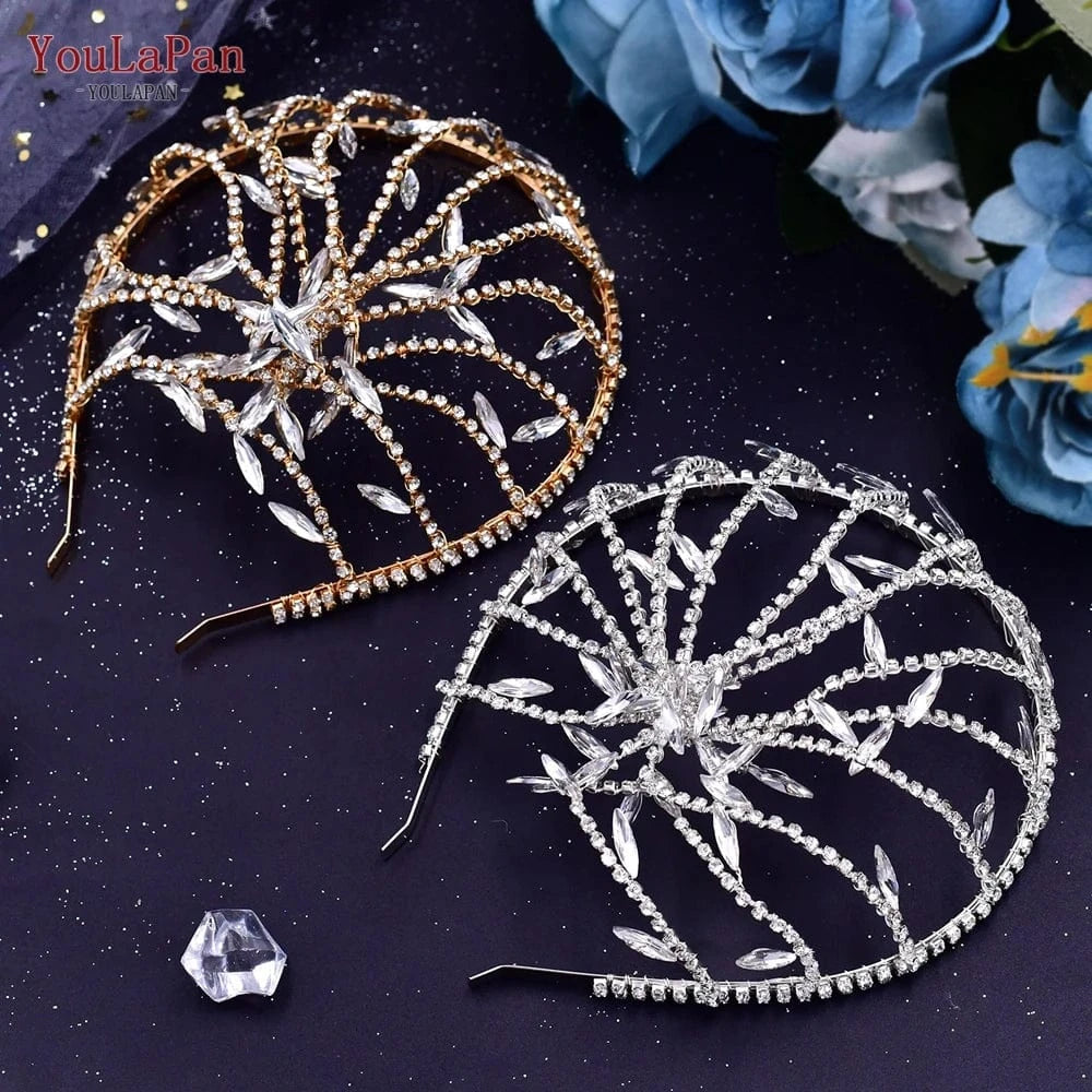 YouLaPan HP483 Personality New European and American Headdress Wedding Crown Silver Gold Rhinestone Hair Piece Bridal Headwear