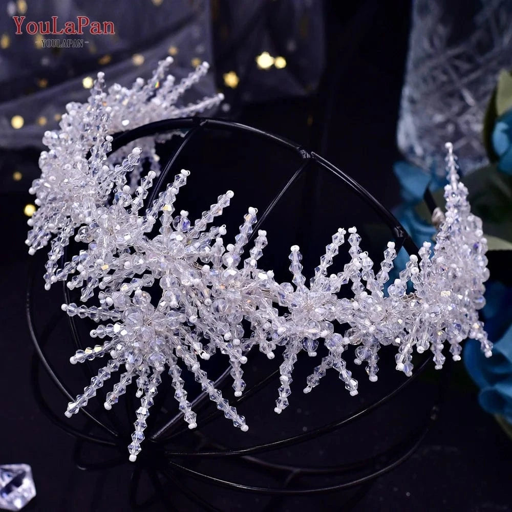 YouLaPan HP488 Popular Hair Accessories Clear Crystal Tiara Earrings Ladies Boho Crystal Crown Bridal Headband Wedding Crown