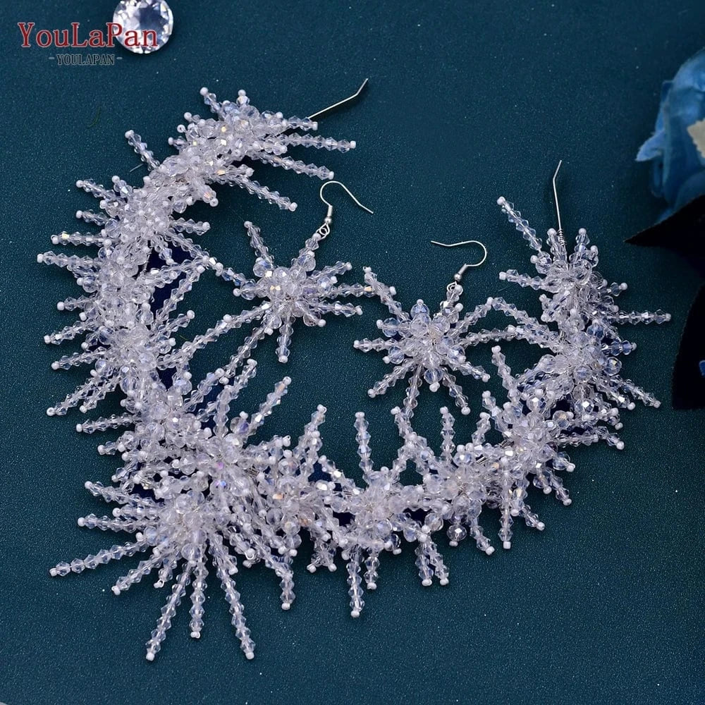 YouLaPan HP488 Popular Hair Accessories Clear Crystal Tiara Earrings Ladies Boho Crystal Crown Bridal Headband Wedding Crown
