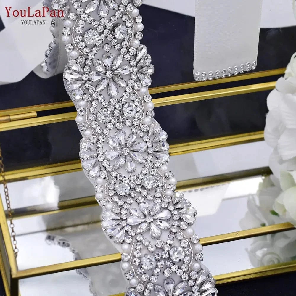 YouLaPan S04C Rhinestone Party Dress Belt Luxury Bridal Sash Ribbon For Ladies Evening Dress Bridal Jewelry Belt