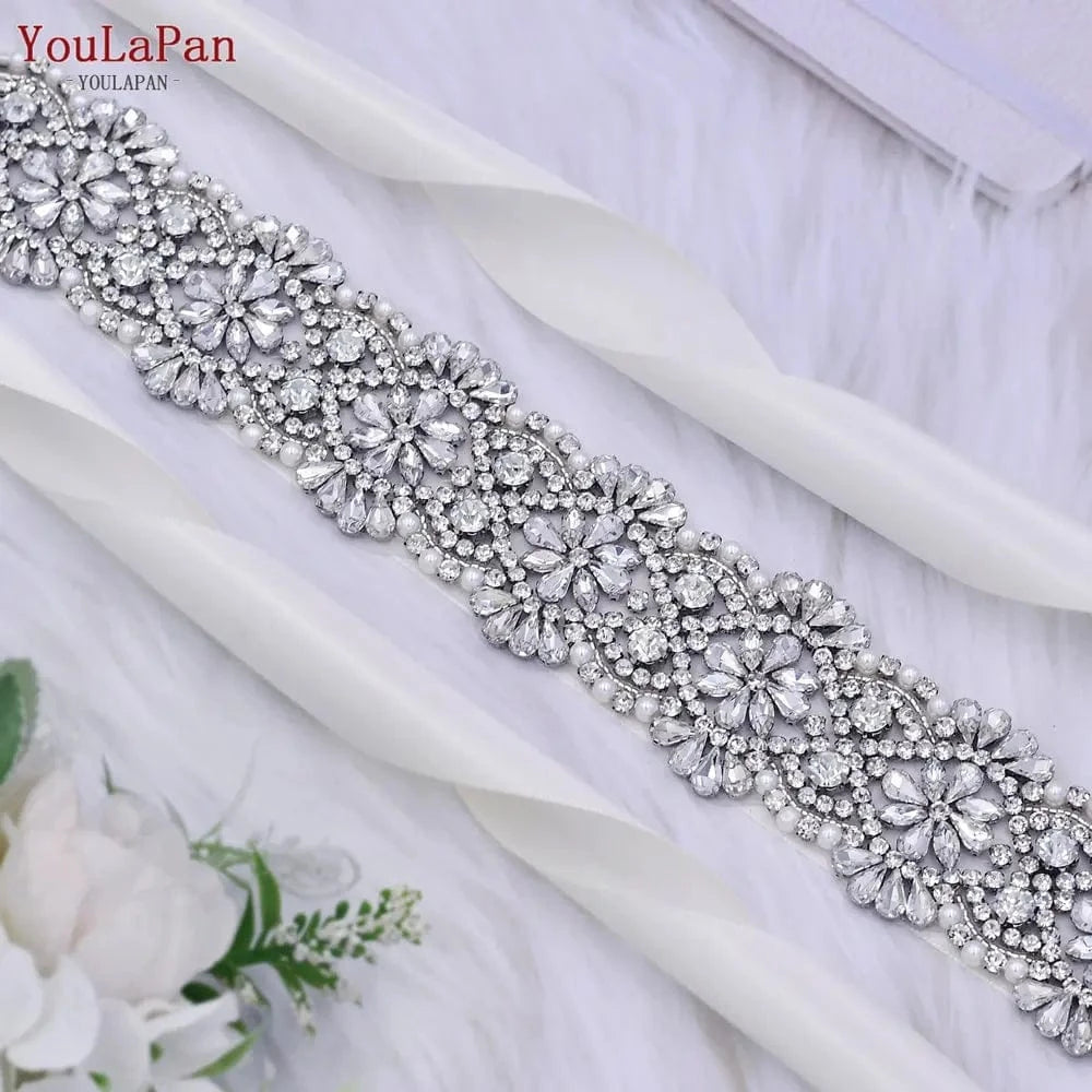 YouLaPan S04C Rhinestone Party Dress Belt Luxury Bridal Sash Ribbon For Ladies Evening Dress Bridal Jewelry Belt