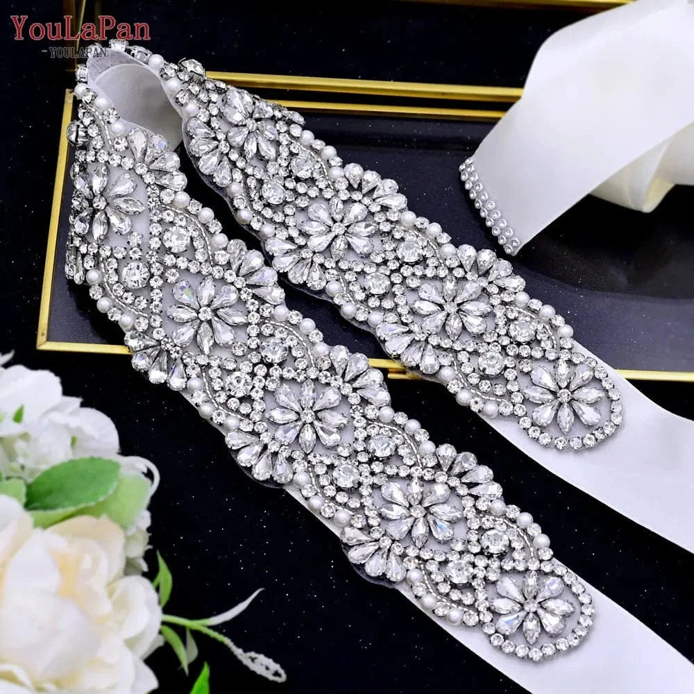 YouLaPan S04C Rhinestone Party Dress Belt Luxury Bridal Sash Ribbon For Ladies Evening Dress Bridal Jewelry Belt