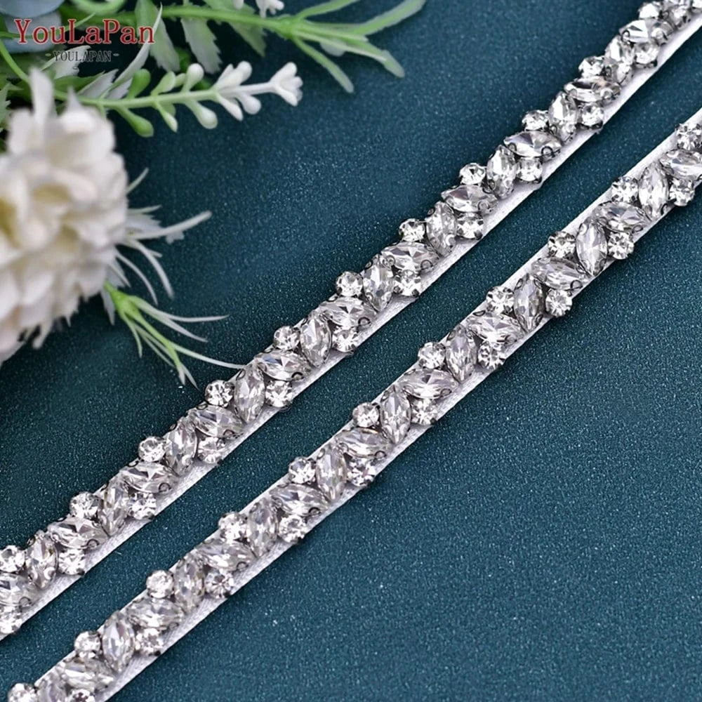 YouLaPan S404 Modern Design Hot Sale Women Dress Belt Silver Rhinestone Thin Belt Bridal Wedding Dress Waist Jewelry