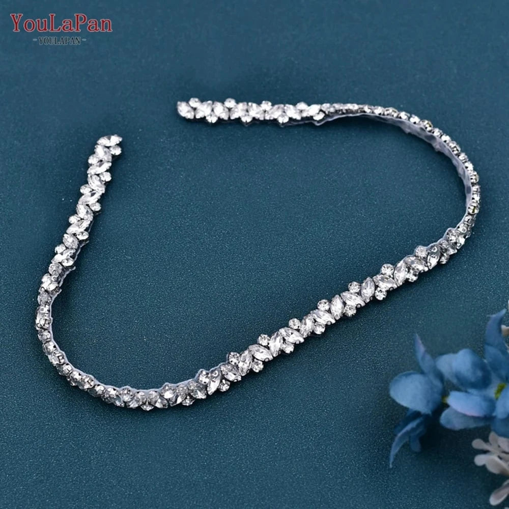 YouLaPan S404 Modern Design Hot Sale Women Dress Belt Silver Rhinestone Thin Belt Bridal Wedding Dress Waist Jewelry
